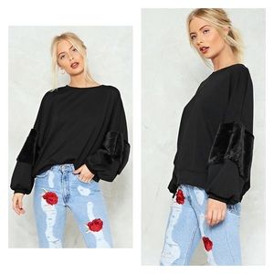 LF Black Sweater with Faux Fur Sleeves